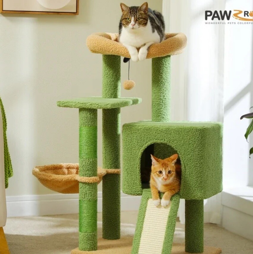 Cat Scratching Post Green Cactus New