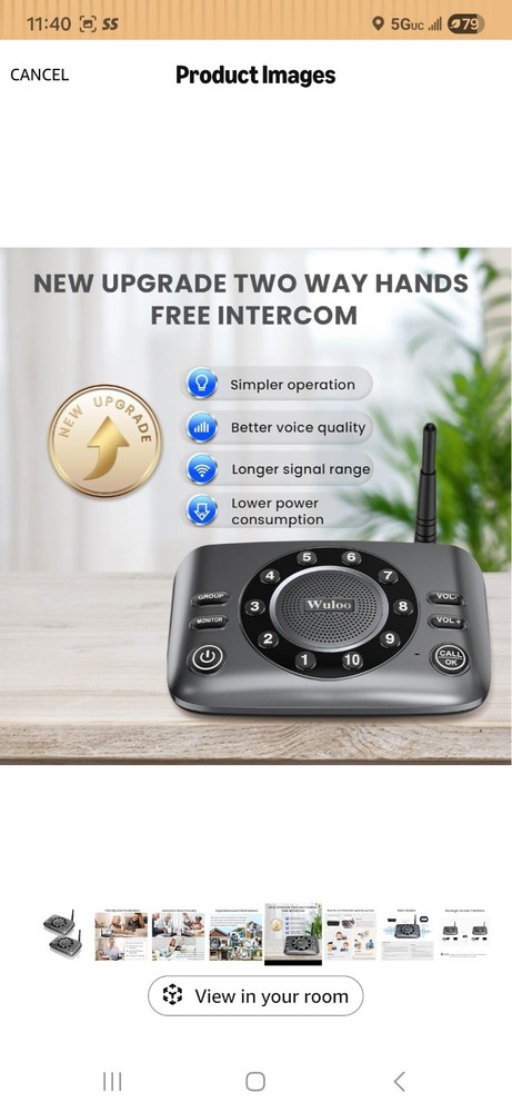 Hands Free Wireless Intercom Doorbell for Home Classroom, Two-Way Communicator