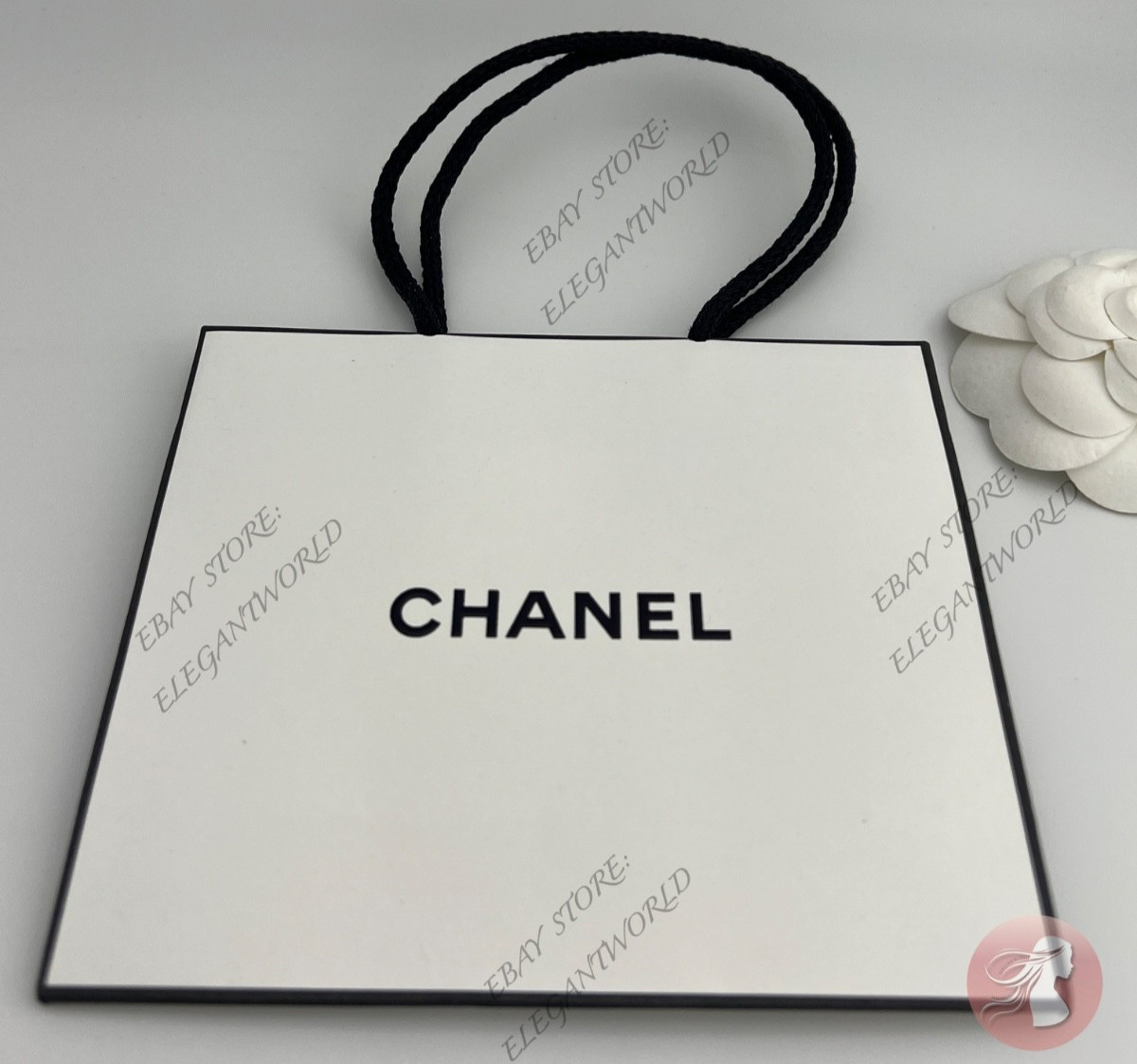 Chanel Small Empty Gift Bag White Paper Classic Black Logo L 5.5 x H 4.5 x D 2"