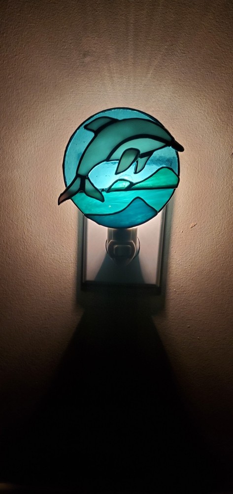 Dolphin Jumping Stained Glass Plug In Wall Mounted Night Light