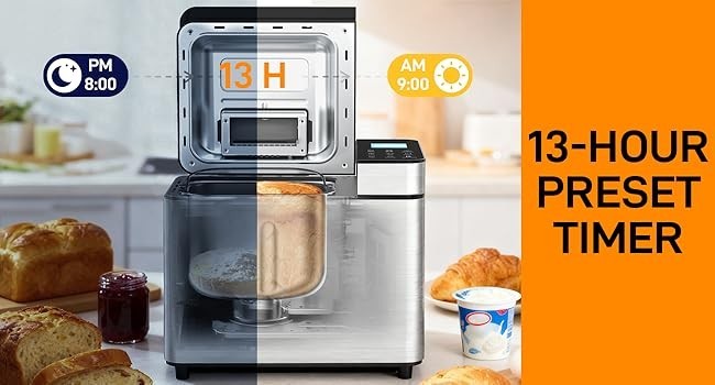 Automatic Bread Maker 2lb, 25-IN-1,Touch Screen, Visible Lid, Auto Nut Dispenser