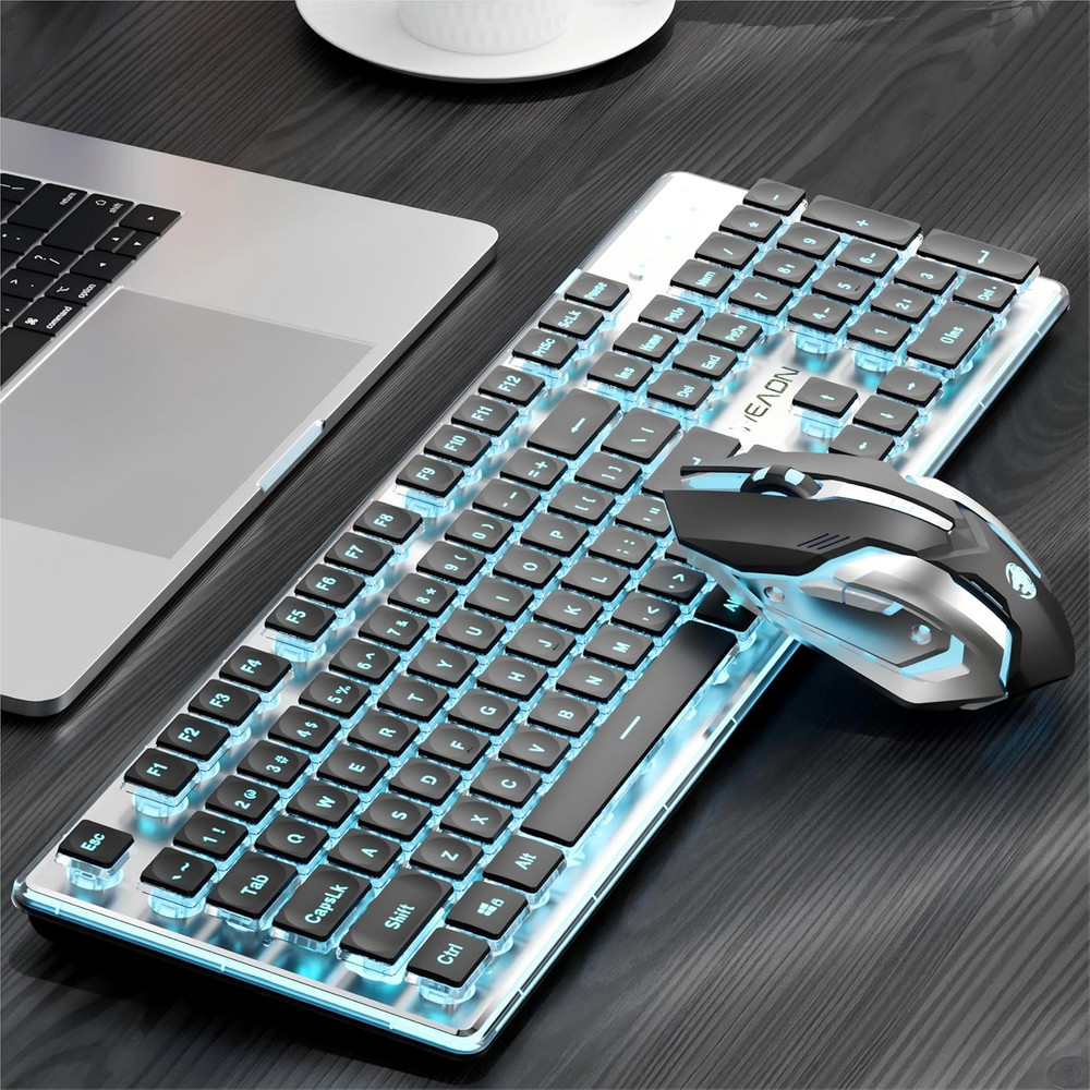 V3 Wireless Keyboard and Mouse with Blue Backlit, Metal Panel, Bluetooth/2.4G