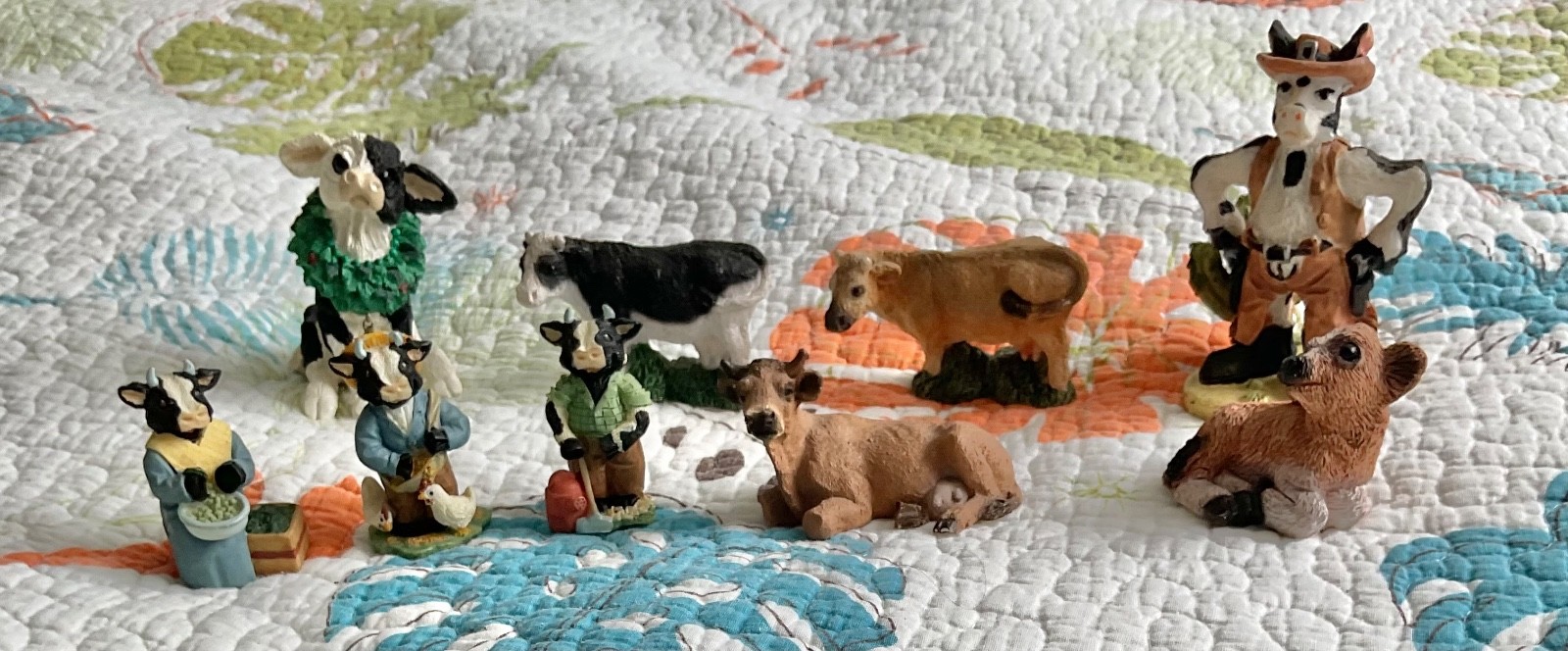 Lot of 9 Random Resin Cow Figurines, 1-3.5"!