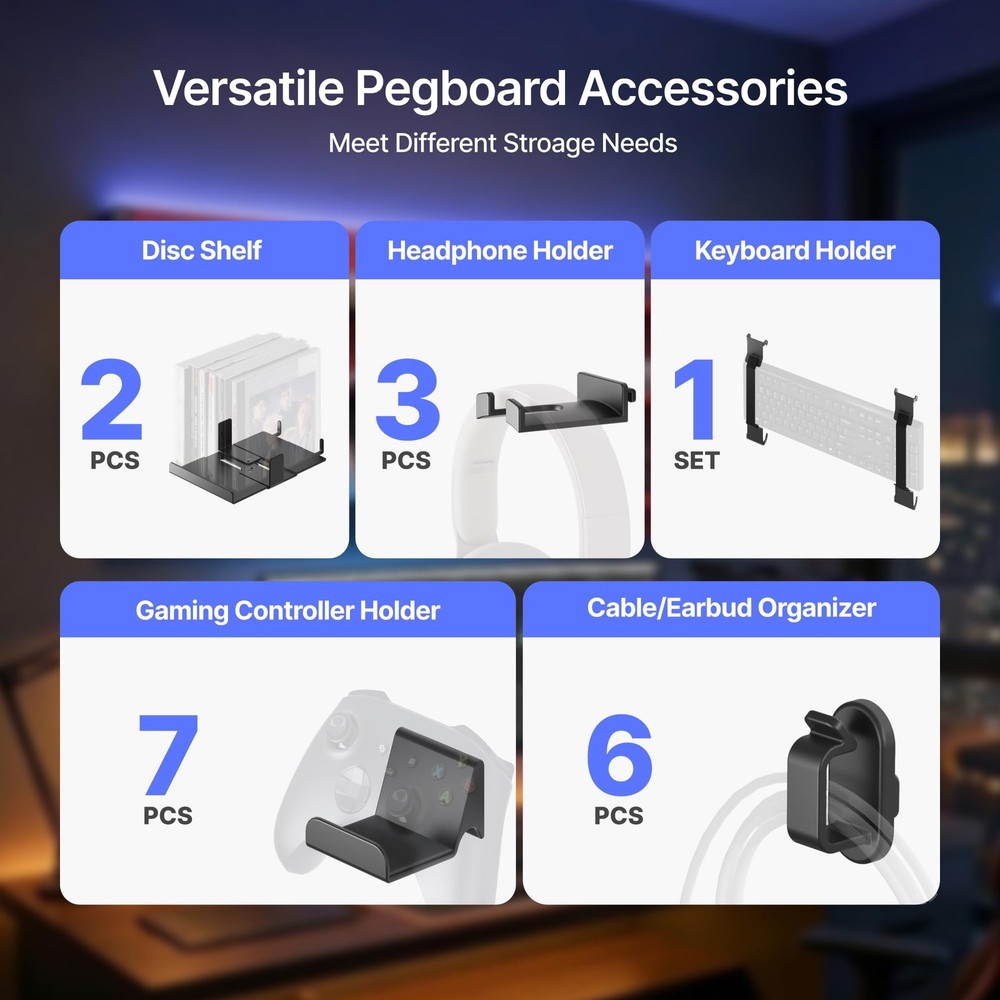 PEGZONE Controller and Headphone Holder Wall Mount, Modular 14 PCS, Black