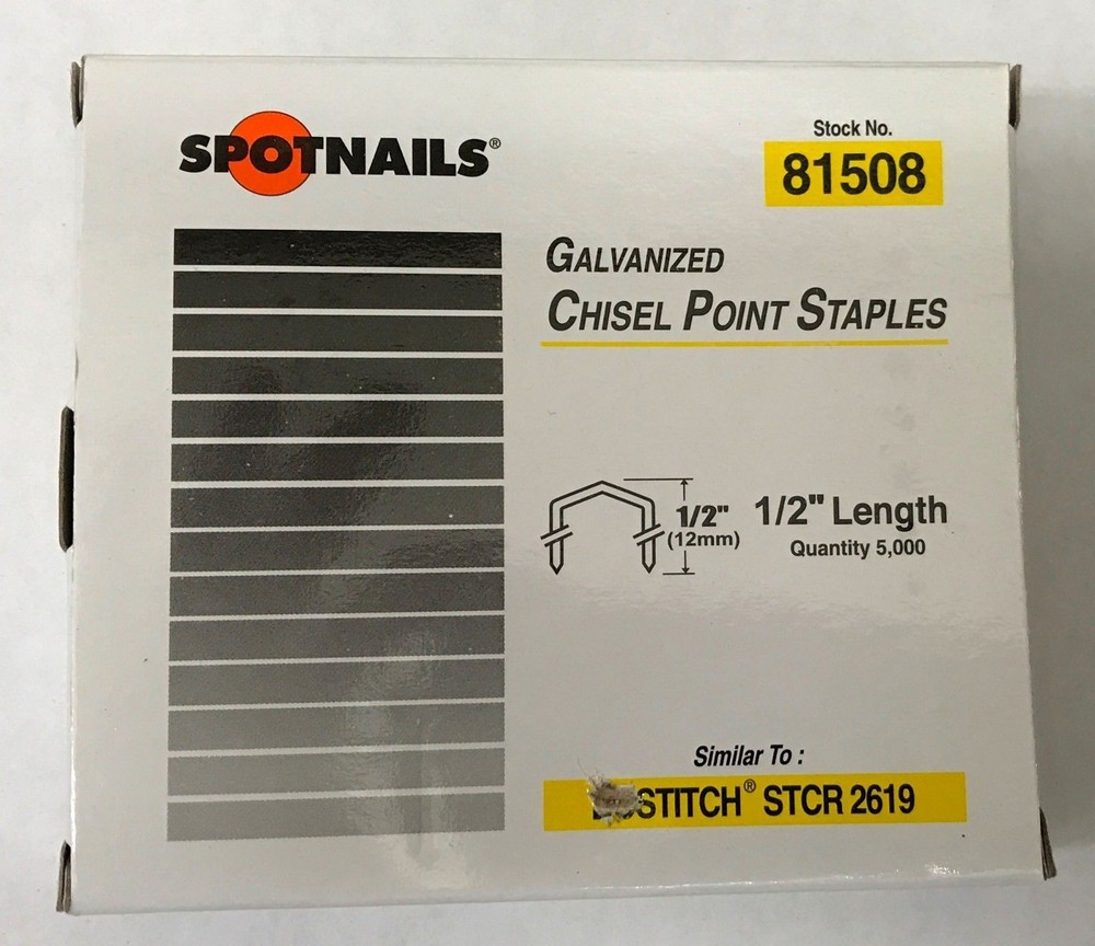 Spotnails 1/2" Galvanized Chisel Point Staples (STCR2619 type) 81508 5M
