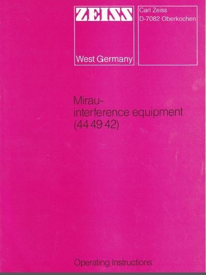 Zeiss Mirau- Interference Microscope Equipment Manual on CD LO176