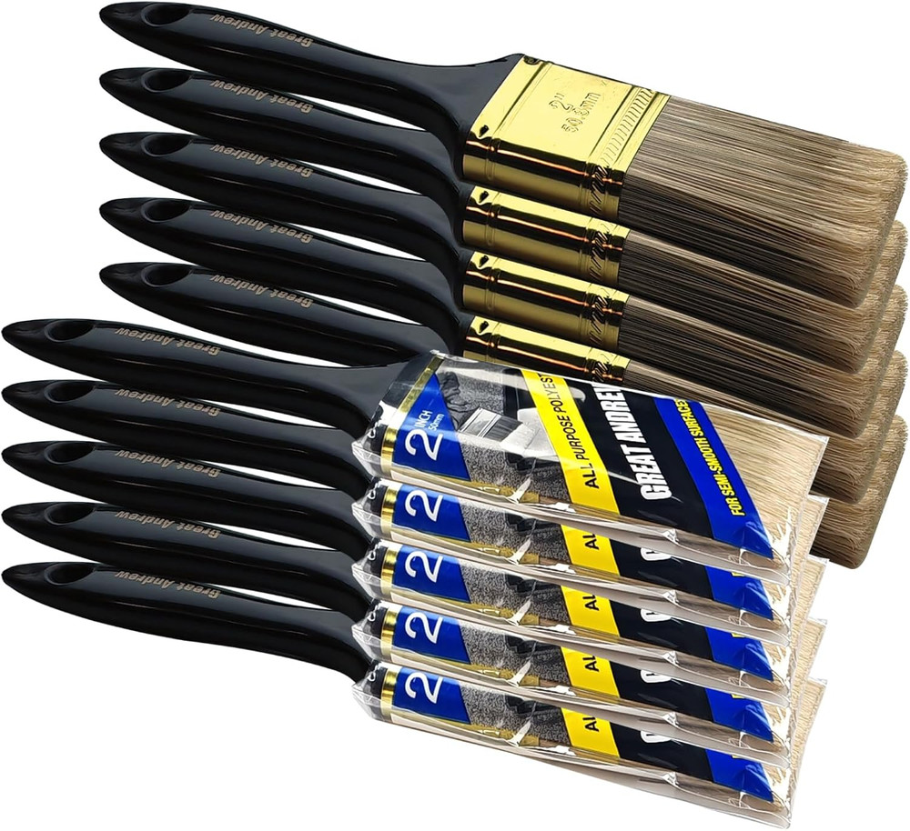 Great  Paint Brushes 10 PCS 2 Bulk Paint Brush Pack Multi Use Flat Paint Brus
