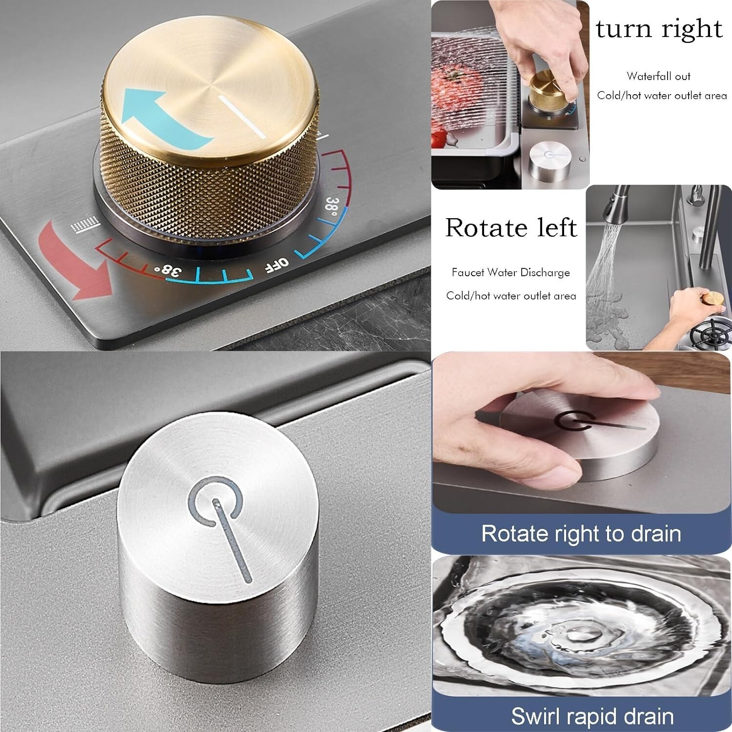 Flying Rain Stainles Steel Watefall Kitchen Sink w PullDown Faucet Gray 31.5INCH