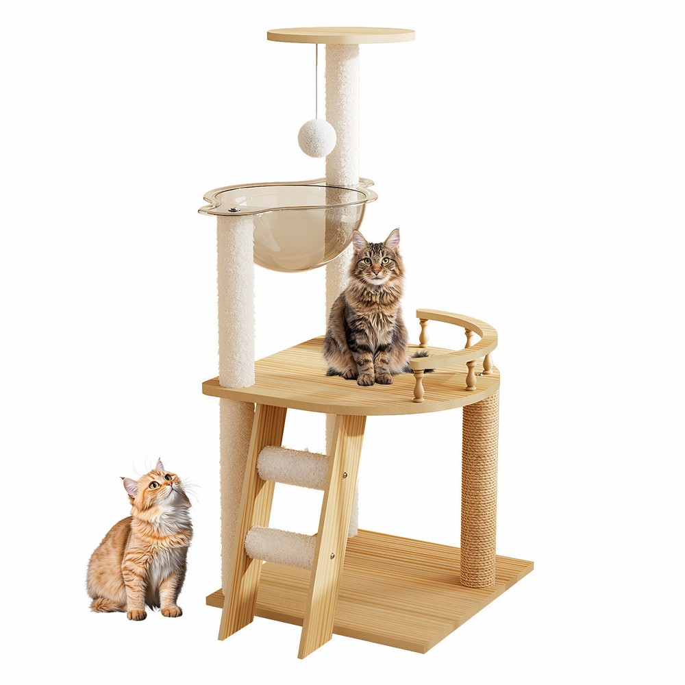 Modern Cat Tower 41.3" Wood Cat Tree with Scratching Posts Perch Hammock