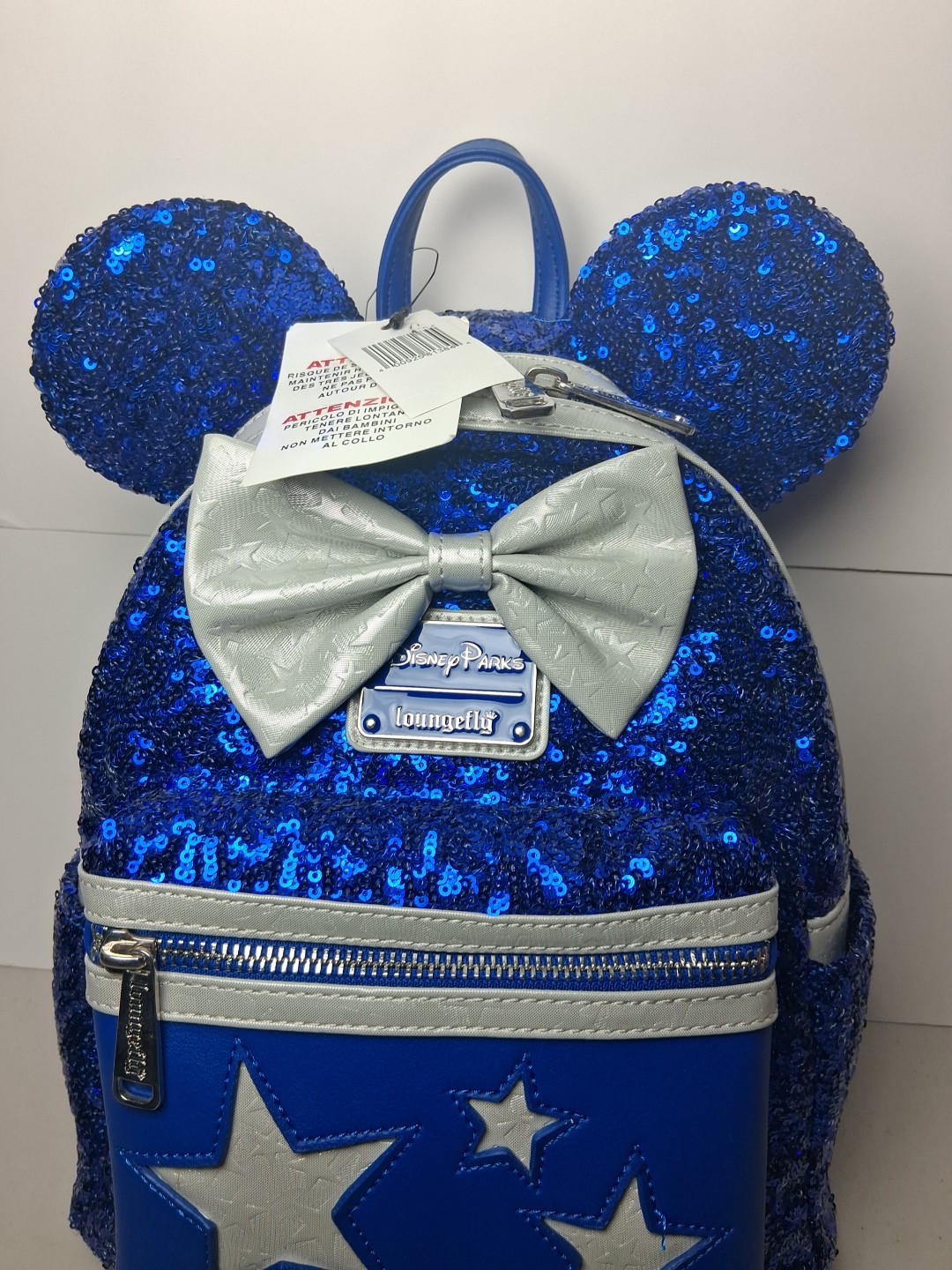 Wishes Come True Blue Sequin Minnie Mouse Bow Loungefly Backpack Disney NWT