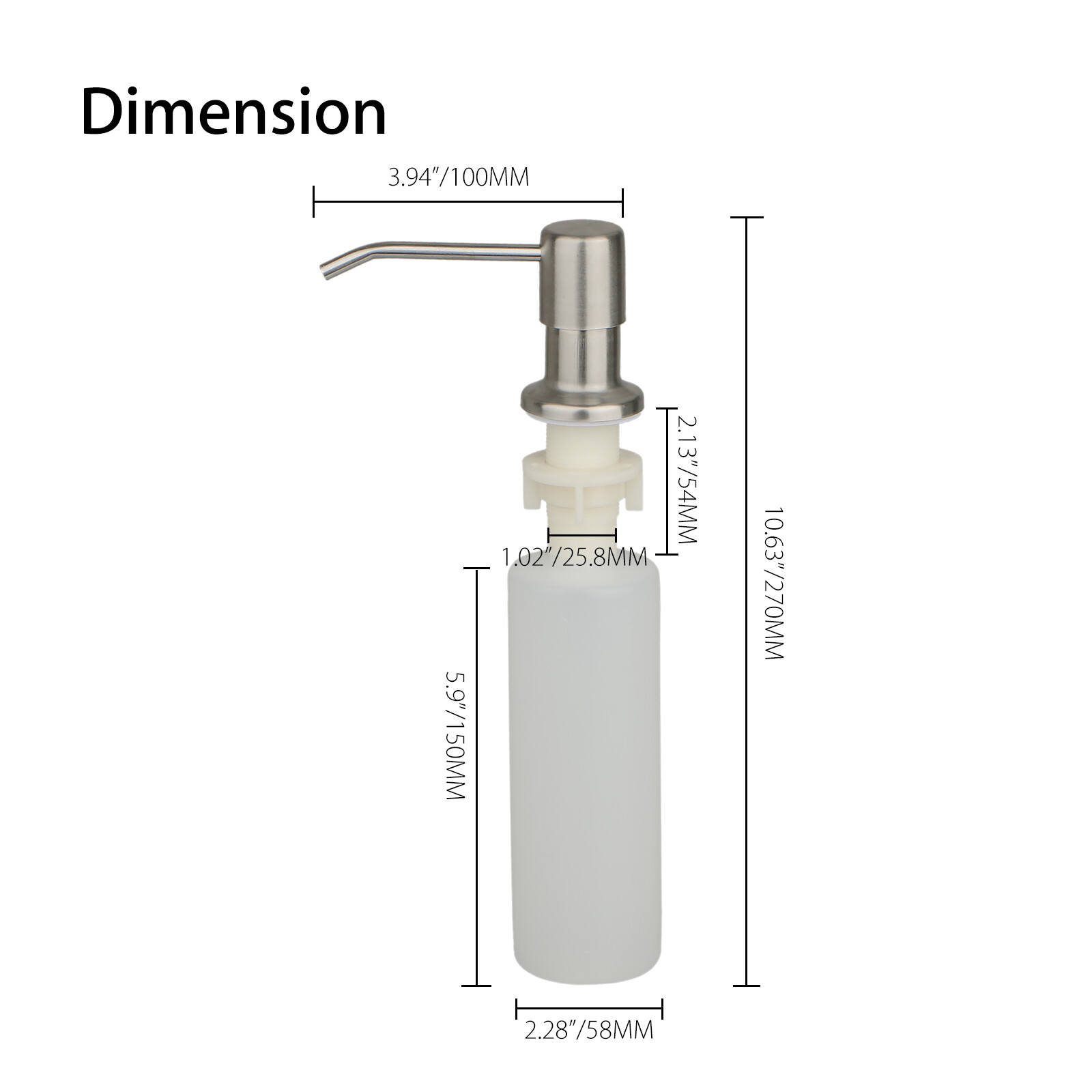 Stainless Steel Soap Dispenser Kitchen Sink Bath Hands Liquid Pump Bottle 300ML