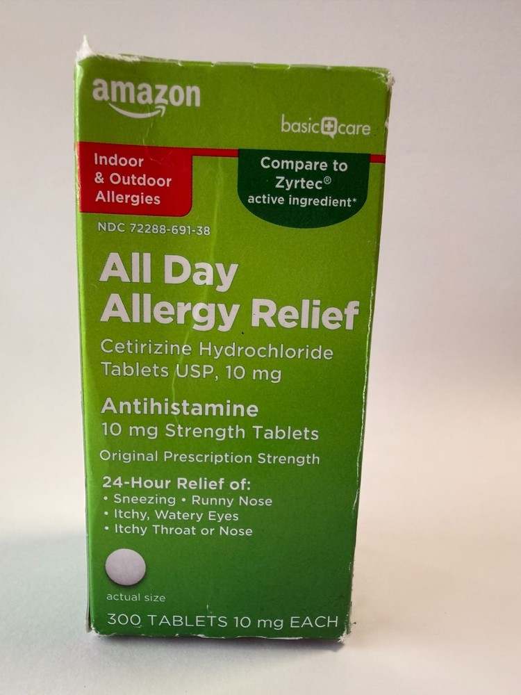 Amazon Basic Care All Day Allergy Relief 24 Hour, Cetirizine Tablets, 300 Count
