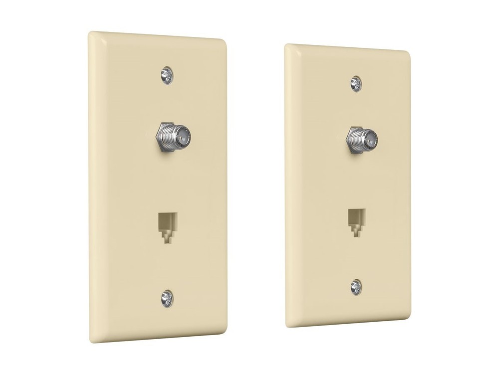 Monoprice Combo Phone/Video Jack Plate, Ivory, 2-pack