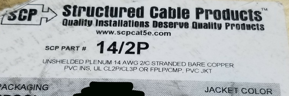 Structured Cable Products/SCP 14/2C Plenum Security/Alarm Cable White /100ft
