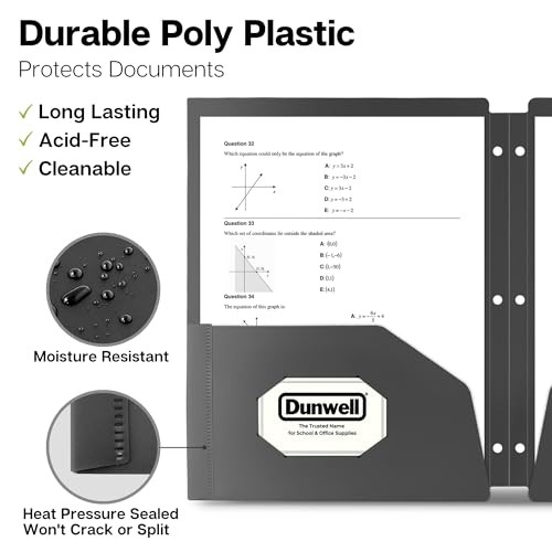 Plastic 2-Pocket Folders for 3-Ring Binders, () 3 Hole Punched, Black 3 Pack