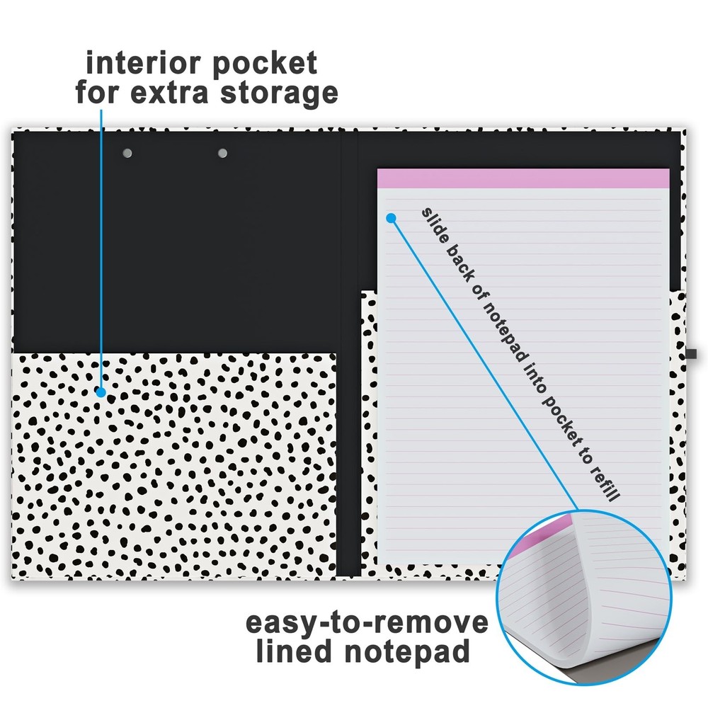Clipboard Folio with Refillable Lined Notepad, Low Profile Clip and Interior ...