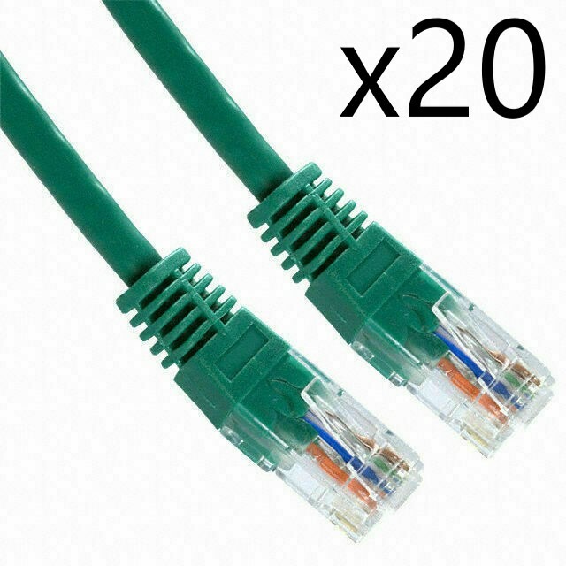 CAT5e Ethernet Cable 20-Pack, 3ft Green Network Patch Cords