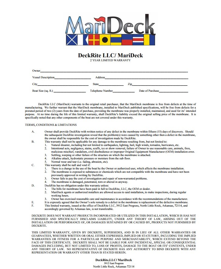 MariDeck Vinyl Flooring - Boat / Marine / Outdoor / Pontoon - 8.5' - 34 mil