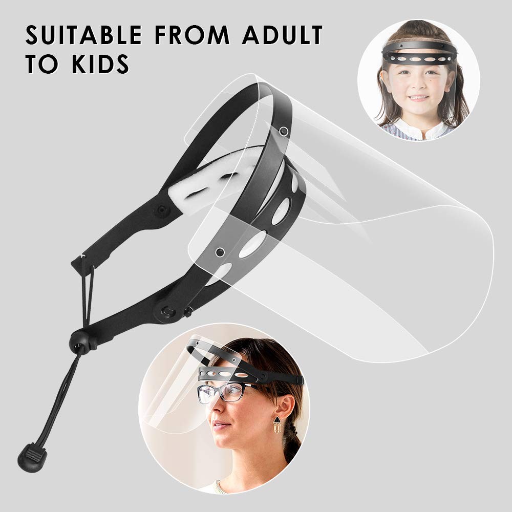 EWA Adjustable Face Shield（2pack+10visors）, AllRound Protection Cap with Clea...