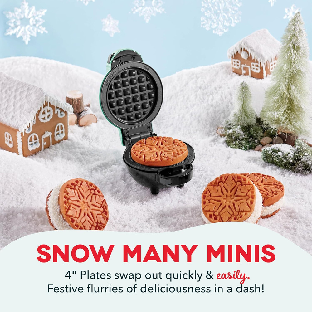 Multimaker Mini System Two 4” Nonstick Removable Waffle Plates (Gingerbread & Sn
