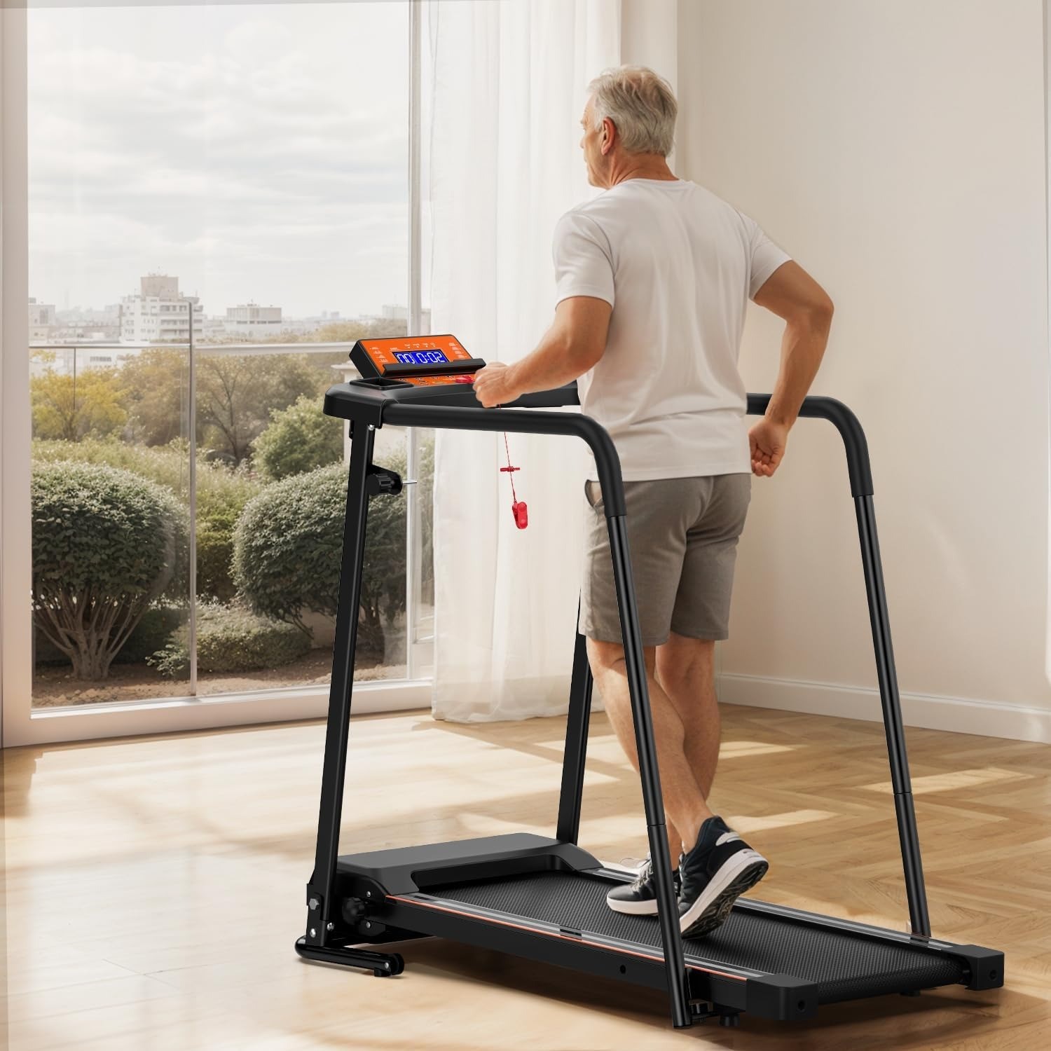 Walking Treadmills for Home Seniors with Extended Handrails for Recovery Fitness