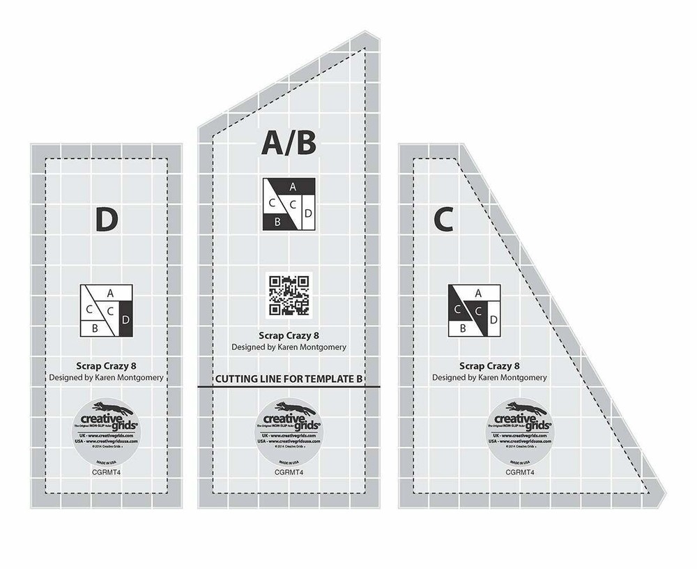 Creative Grids SCRAP CRAZY TEMPLATES 3-Piece Set 8 Inch 5-Patch Blocks (CGRMT4)
