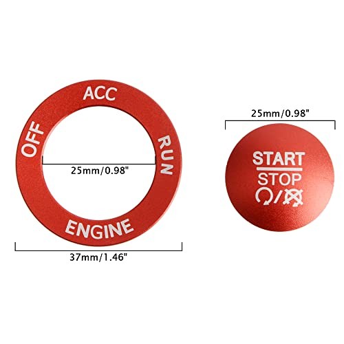 Engine Start Stop Button Cover Kit, One Click Push to Start Button Trim Red