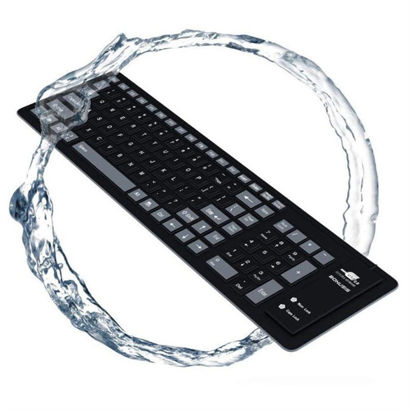 Wired Keyboard Foldable Silicone USB Flexible Waterproof Slim For PC