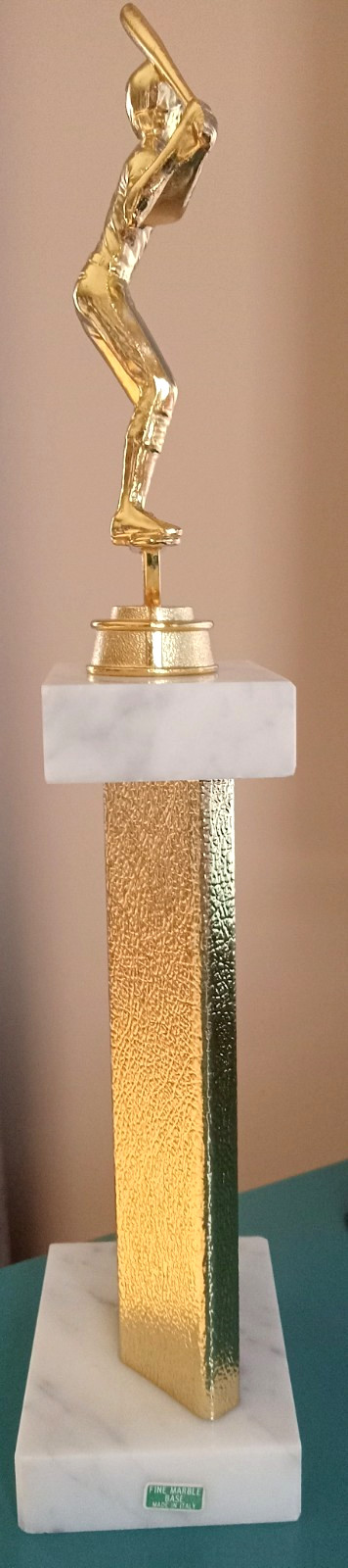 Vtg MCM Deco Italian Marble Baseball Softball Trophy Gold Metal Mid Century EUC