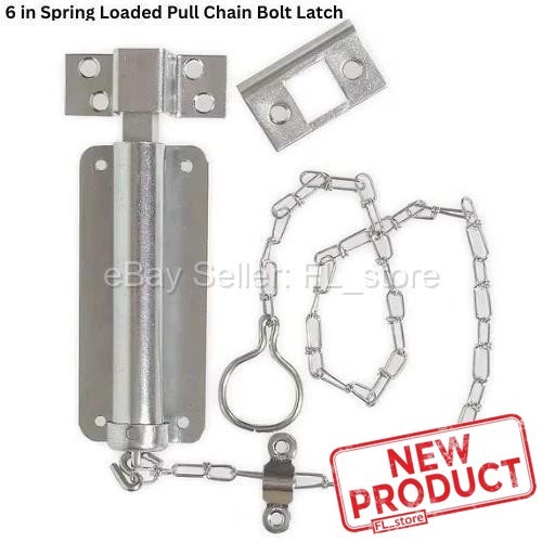 Pull Chain Door Bolt Latch 6" Zinc Spring Loaded Gate Lock Security NEW