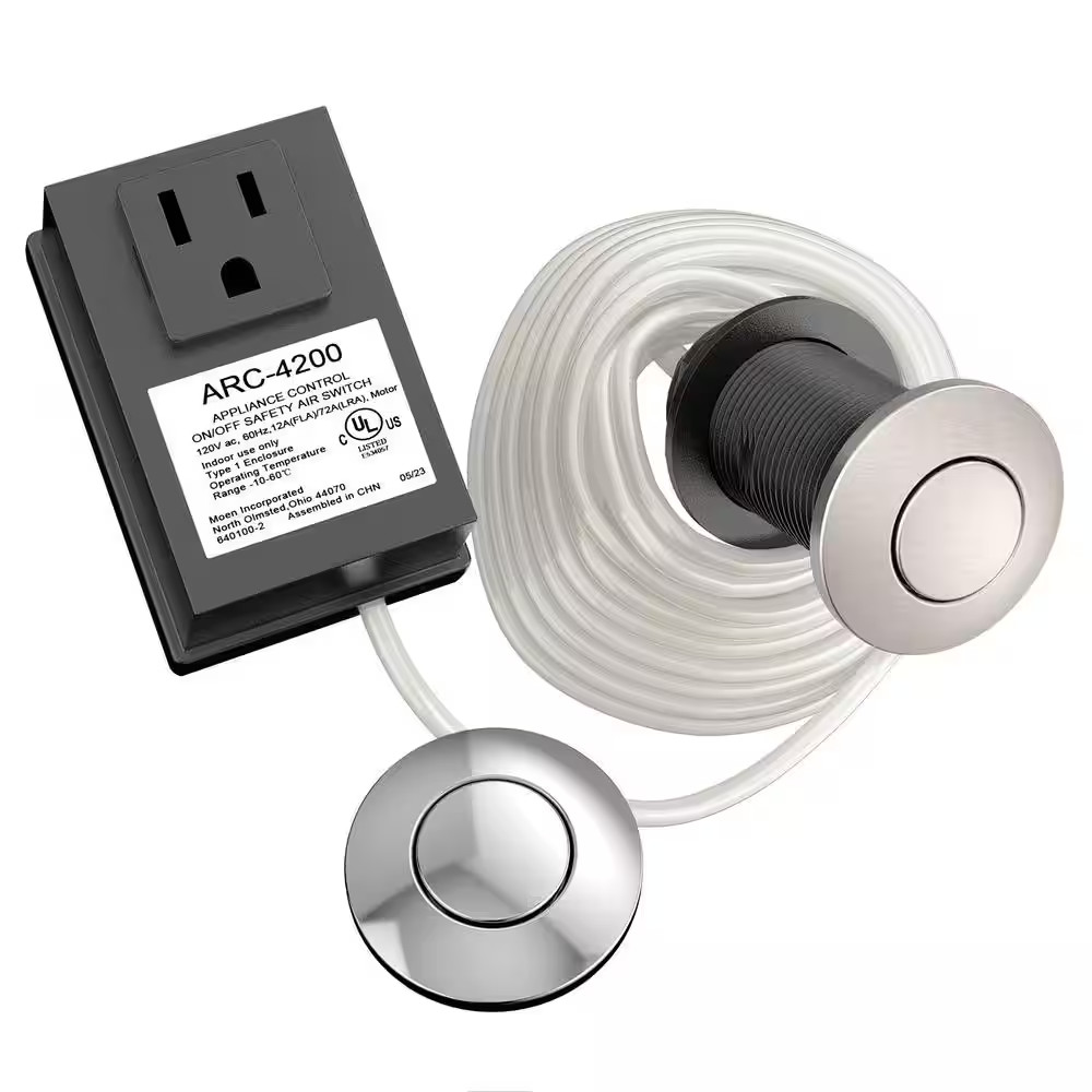Garbage Disposal Air Switch Controller Base Unit with Chrome and Spot Resist Bru