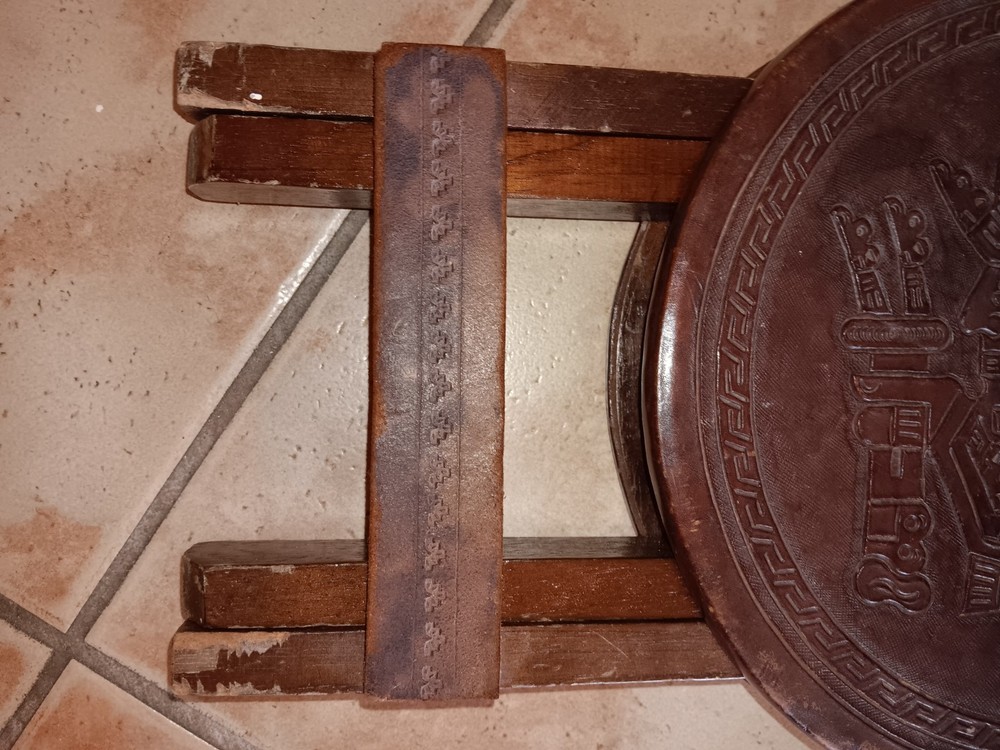 Vintage Peruvian Folding Stool Hand Tooled Leather