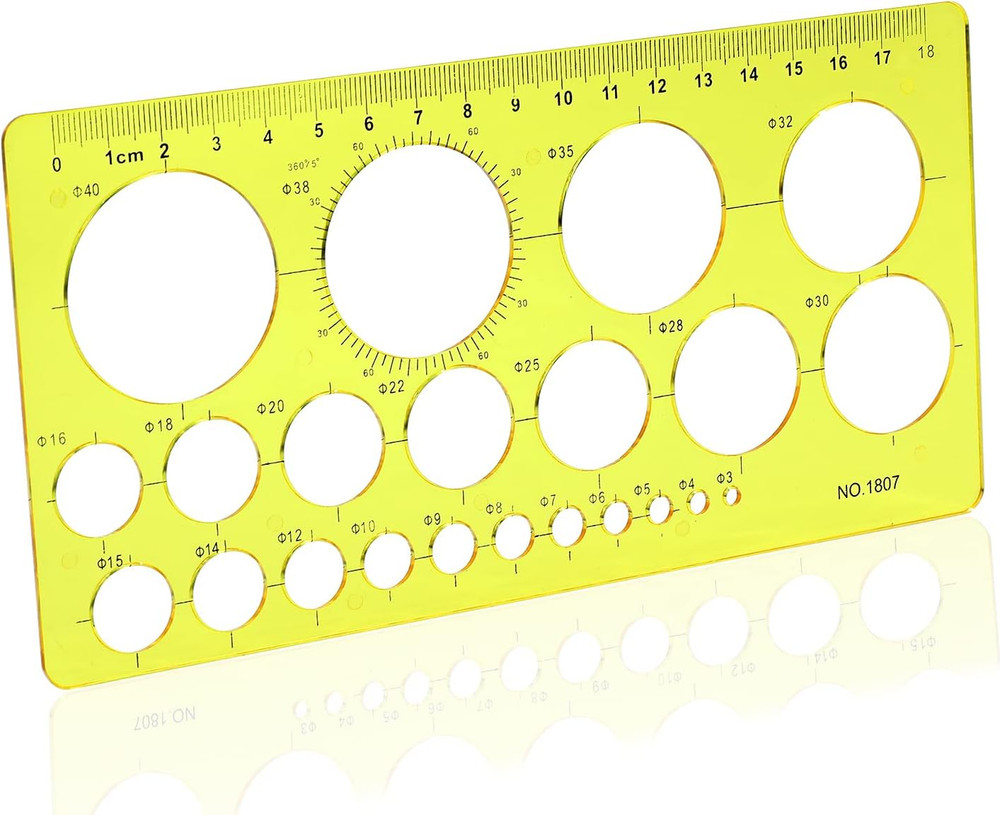Circle Template for Drawing, Yellow Quilling Tool, Round Hole Ruler Tool, Multi-