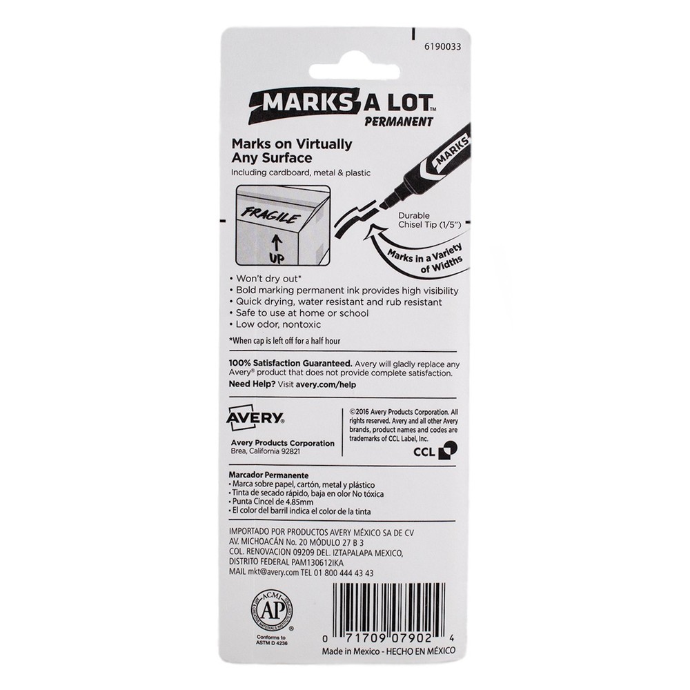 6 Pack Marks-A-Lot Permanent Marker, Desk-Style, Black, 2 Ct