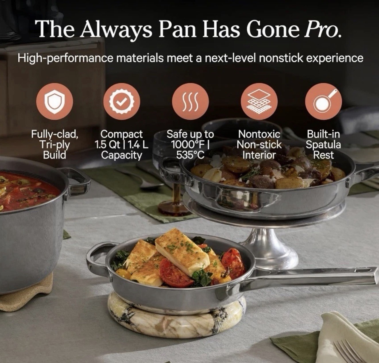 Our Place Titanium Mini Always Pan Pro-8.5(1.48 Qt) No-Coating Nonstick Skillet