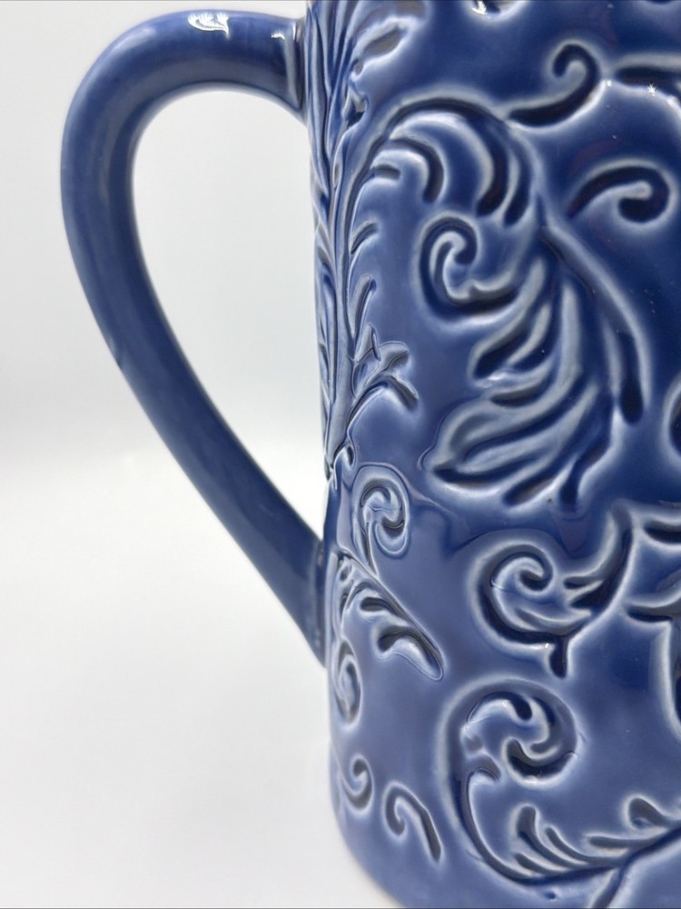 Royal Blue Ceramic Pottery Glazed Swirl Pattern Pitcher 6"