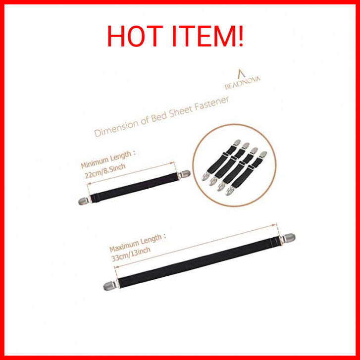 BEADNOVA Bed Sheet Straps 4 Pcs Bed Sheet Holders Fitted Sheet Clips Adjustable