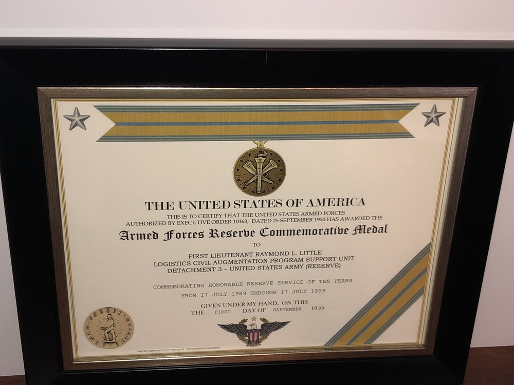 ARMED FORCES RESERVE COMMEMORATIVE MEDAL CERTIFICATE ~ Type 1