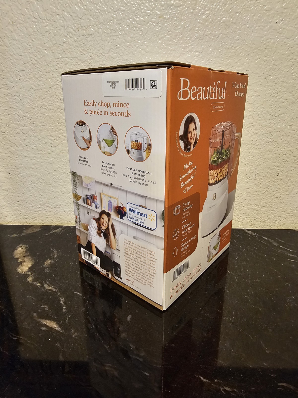 3 Cup Food Chopper Beautiful Designed by Drew Barrymore New In Box Open Box