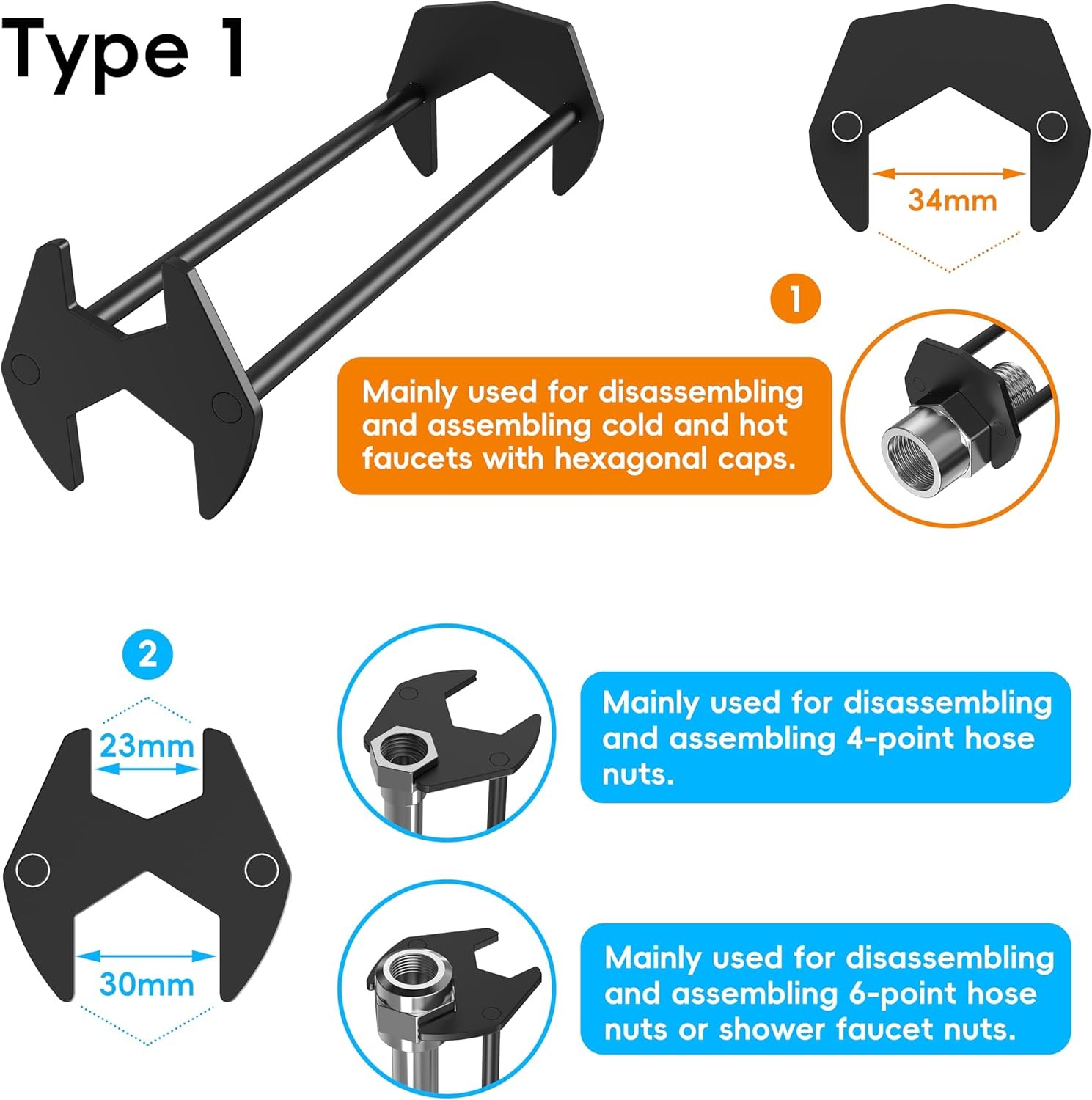 Multi-functional Sink Wrench Set 2-Pack Basin and Faucet Wrench Tools Free ship