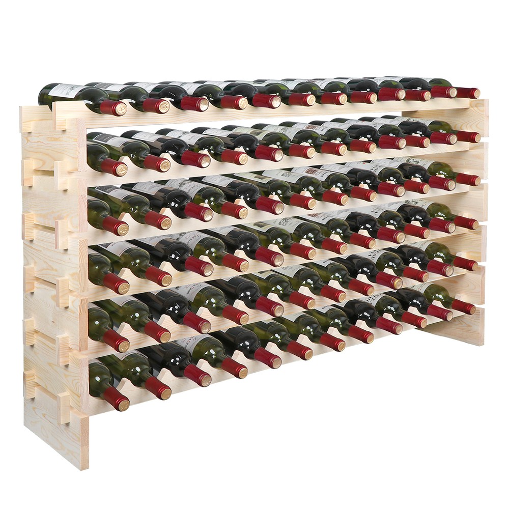 2PCS 72 Bottles Wine Rack Holder Stackable Storage 6 Tier Solid Wood Display