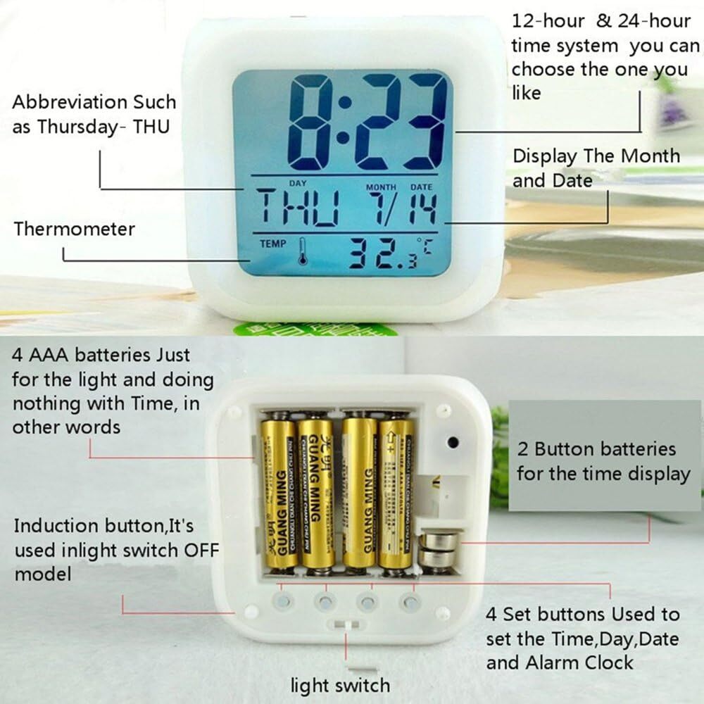 LED Alarm Clock Creative Desk Clock Glowing Electronic Colorful Digital Clock