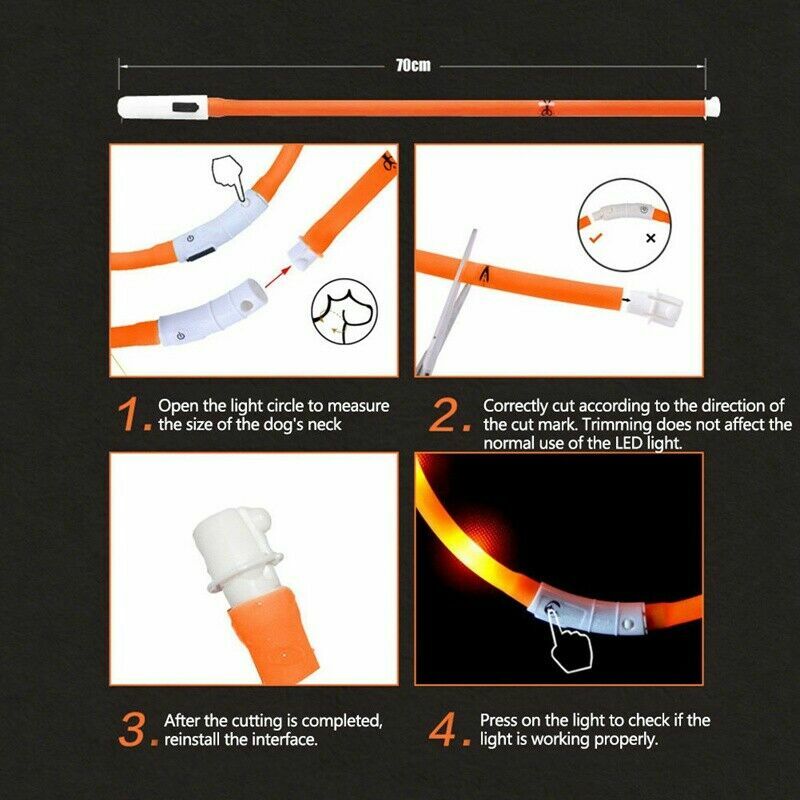 SOFT SILICONE RECHARGEABLE COLLAR glow light-UP LED for Dog Cat Pet Night Safety