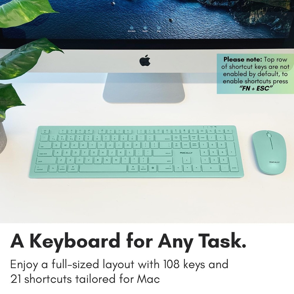 Macally Wireless Keyboard and Mouse Combo for Mac mini/Pro, iMac, MacBook, iP...
