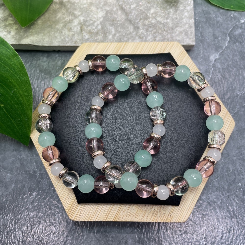 2 PC Handmade Bead Beaded Stackable 7” Plus Stretch Bracelet New C1416