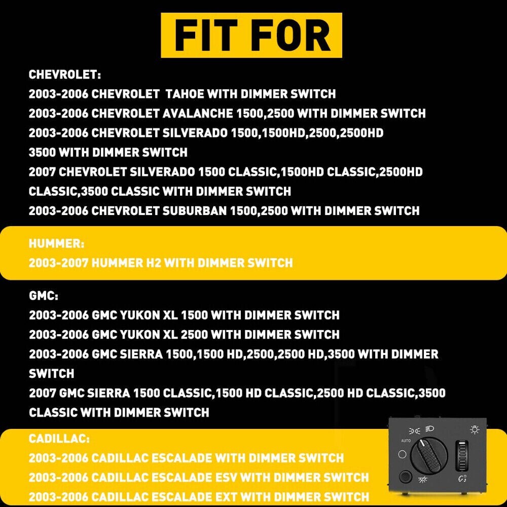 Headlight Headlamp Dimmer Switch For 03-07 Chevy Silverado GMC Sierra Yukon