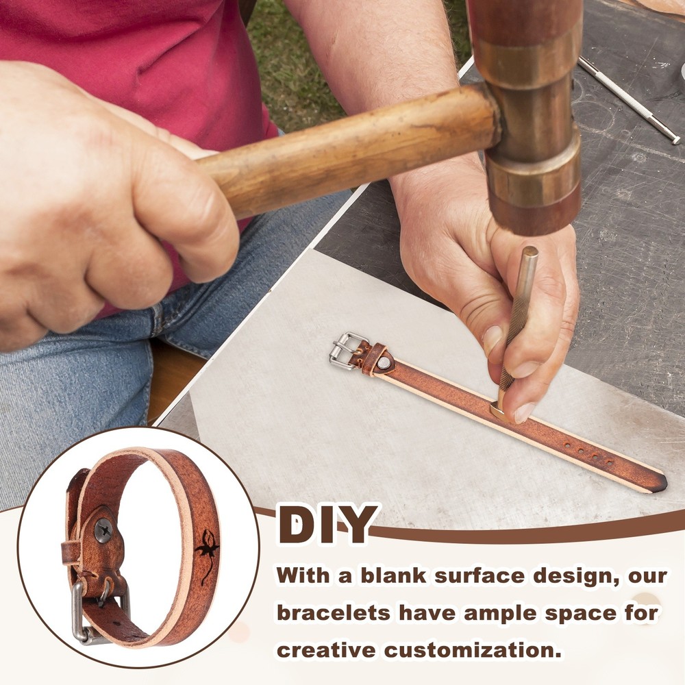 Plain Leather Bracelets Buckle Bangle,Brown Punk Bracelets