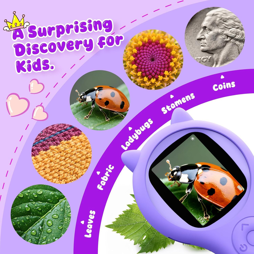 Kid-Friendly Handheld Microscope - STEM Science Kit for Ages 5-12 (Purple)