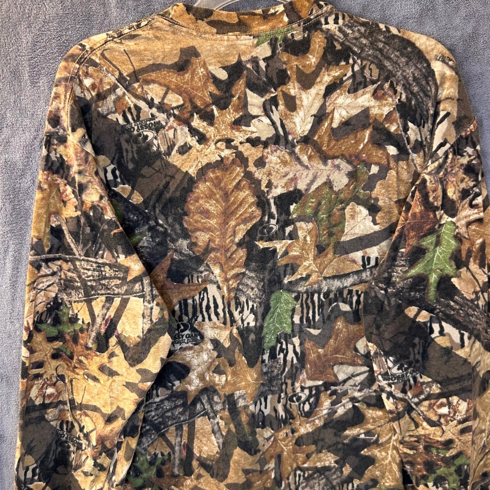 Vintage 90s Mossy Oak Mens L Camo Forest Floor Long Sleeve Shirt Hunting Pocket