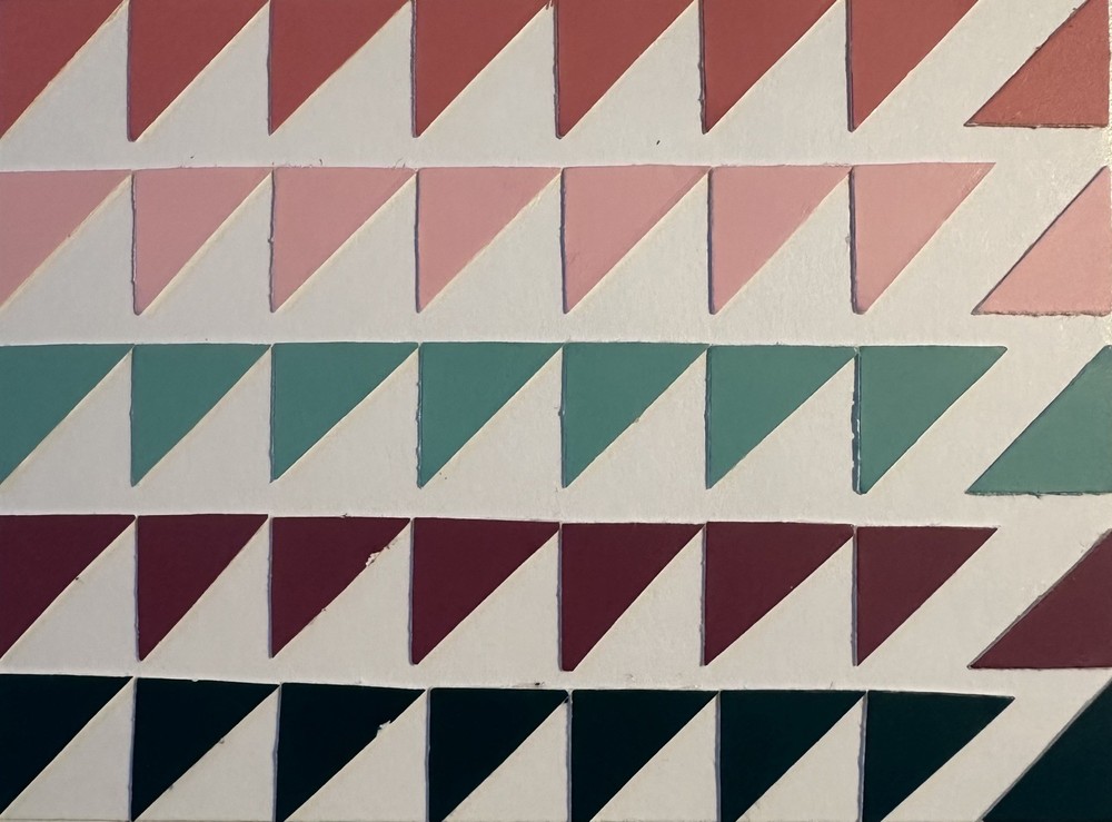 2 ACEO Original Mixed Media Paint Samples Unique Triangles Colorful OOAK